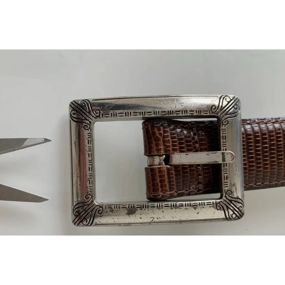 90s Vintage Barbara Co Brown Leather Belt M Silver Western Buckle Gothic Indie